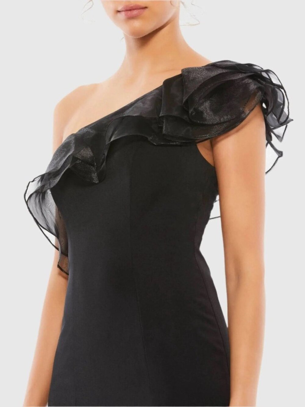 Mac Duggal Size 4 Black 26372 One Shoulder Ruffle Evening Gown Maxi Dress NWT - Picture 2 of 12